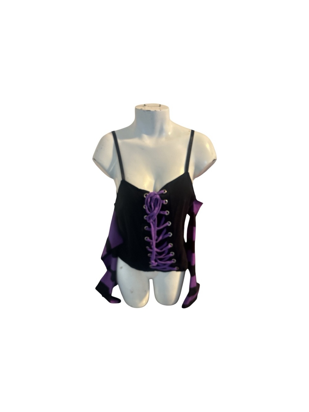 Dolls Kill The Grave Girls Black Top with Purple Drawcords